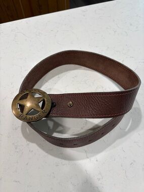 Vintage Brown Leather Texas Ranger Star Belt with Brass Buckle